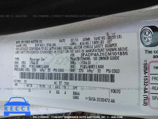 2012 FORD FIESTA S 3FADP4AJXCM101856 image 8