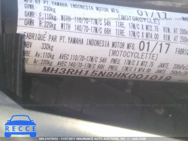 2017 YAMAHA YZFR3 A MH3RH15Y5HK001019 image 9