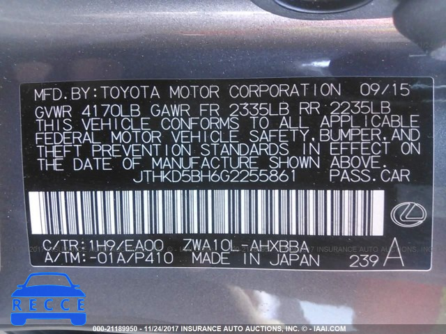 2016 LEXUS CT 200 JTHKD5BH6G2255861 image 8