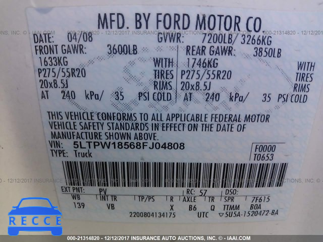 2008 LINCOLN MARK LT 5LTPW18568FJ04808 image 8