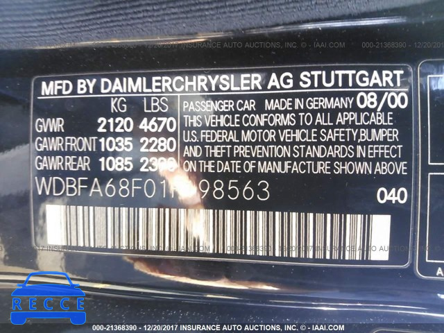 2001 MERCEDES-BENZ SL 500 WDBFA68F01F198563 image 8