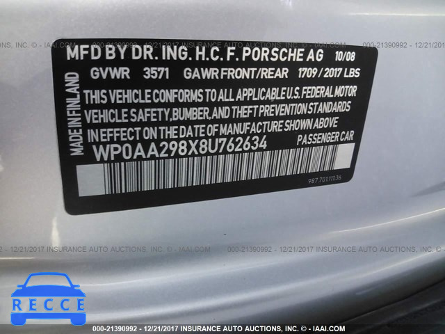 2008 PORSCHE CAYMAN S WP0AA298X8U762634 image 8