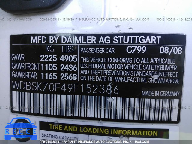 2009 MERCEDES-BENZ SL 63 AMG WDBSK70F49F152386 image 8
