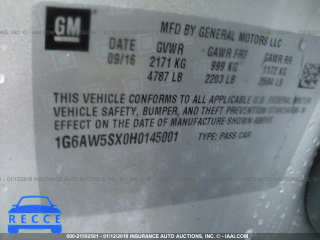 2017 CADILLAC CTS 1G6AW5SX0H0145001 зображення 8