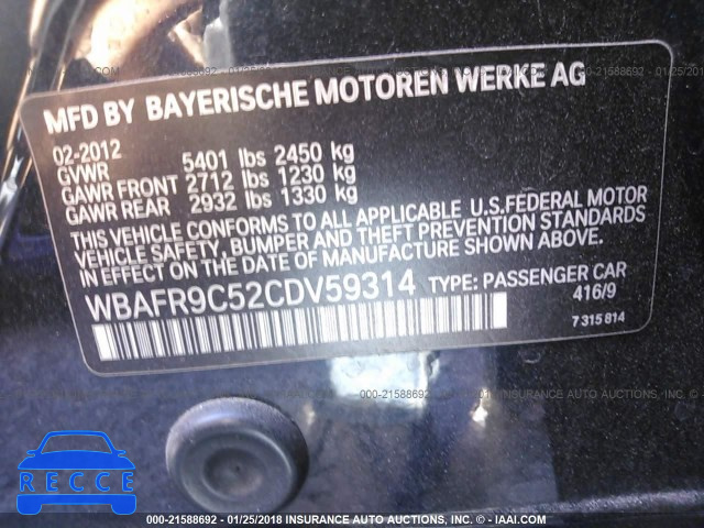 2012 BMW 550 I WBAFR9C52CDV59314 image 8