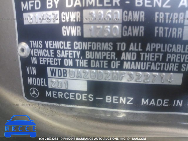 1987 MERCEDES-BENZ 190 E 2.3 WDBDA28D2HF322714 image 8