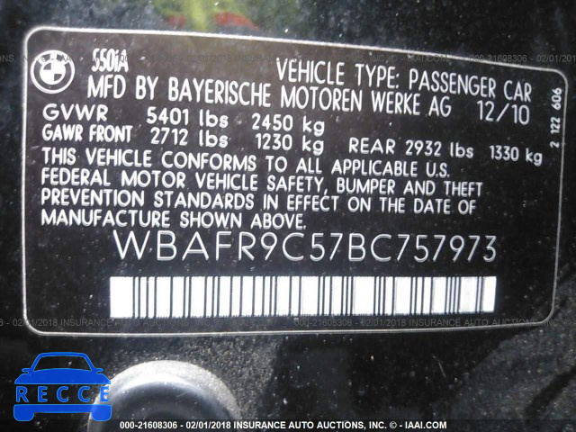 2011 BMW 550 I WBAFR9C57BC757973 image 8