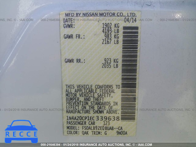 2014 NISSAN LEAF S/SV/SL 1N4AZ0CP1EC339638 image 8