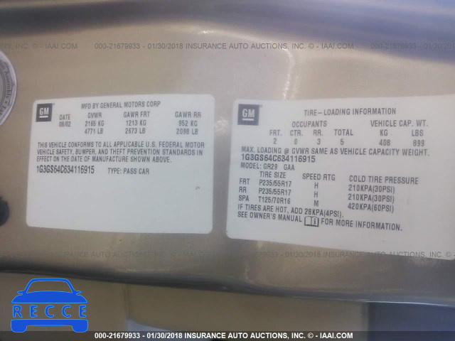 2003 OLDSMOBILE AURORA 4.0 1G3GS64C634116915 image 8