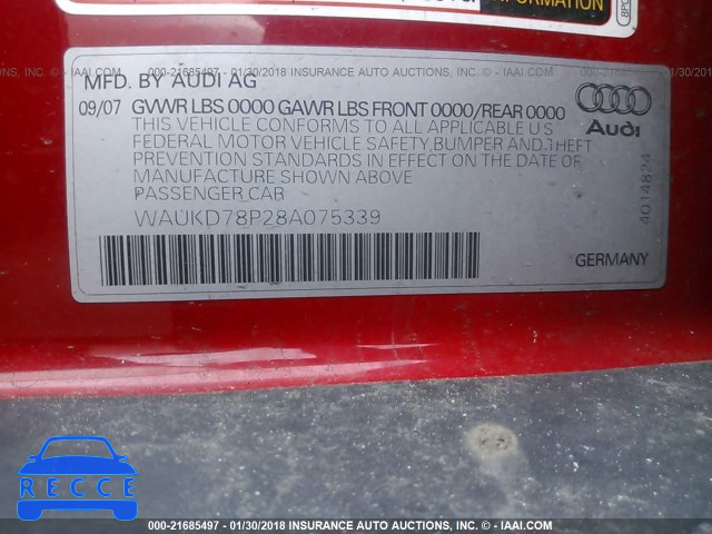 2008 AUDI A3 S-LINE 3.2 QUATTRO WAUKD78P28A075339 image 8