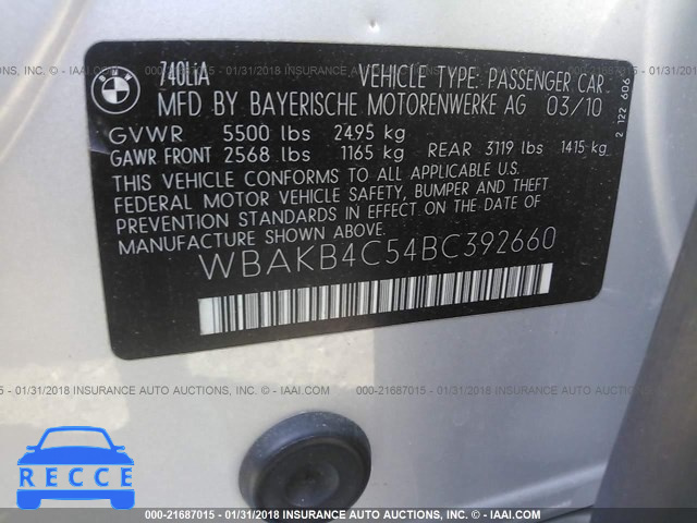 2011 BMW 740 LI WBAKB4C54BC392660 image 8