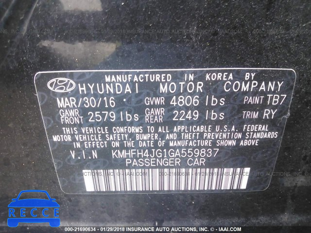 2016 HYUNDAI AZERA LIMITED KMHFH4JG1GA559837 image 8