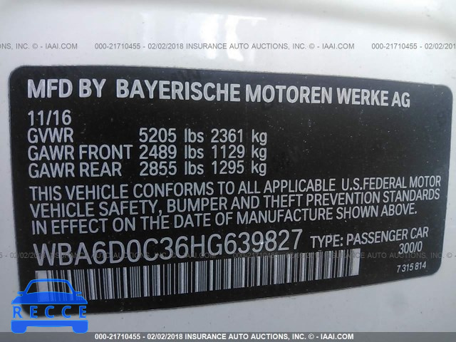 2017 BMW 640 I/GRAN COUPE WBA6D0C36HG639827 зображення 8