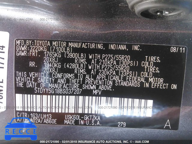 2011 TOYOTA SEQUOIA PLATINUM 5TDYY5G18BS037207 image 8