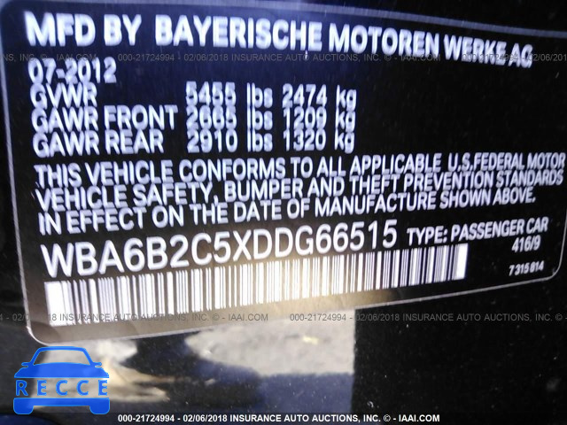 2013 BMW 650 I WBA6B2C5XDDG66515 зображення 8