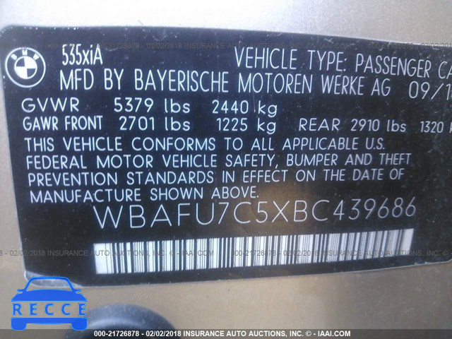 2011 BMW 535 XI WBAFU7C5XBC439686 зображення 8