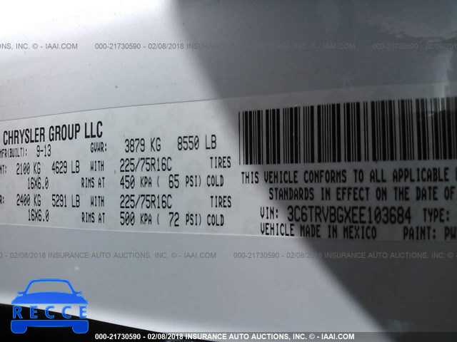 2014 RAM PROMASTER 1500 1500 HIGH 3C6TRVBGXEE103684 Bild 8