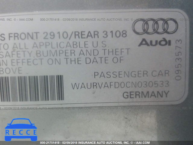 2012 AUDI A8 L QUATTRO WAURVAFD0CN030533 зображення 8