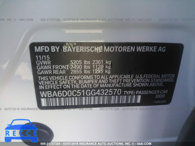 2016 BMW 640 I/GRAN COUPE WBA6D0C51GG432570 зображення 8