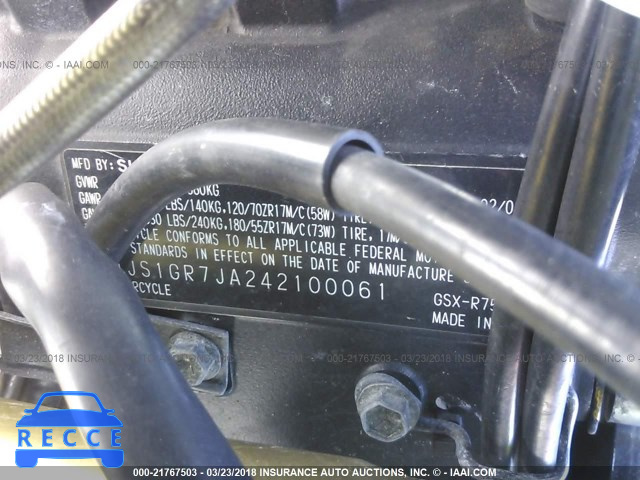 2004 SUZUKI GSX-R750 K JS1GR7JA242100061 image 9