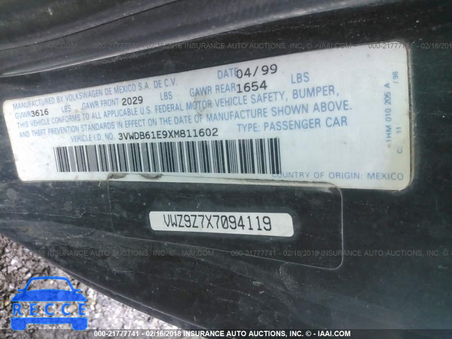 1999 VOLKSWAGEN CABRIO GLS 3VWDB61E9XM811602 image 8