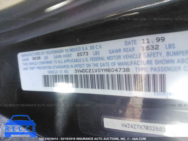 2000 VOLKSWAGEN CABRIO GLS 3VWDC21V0YM804738 image 8