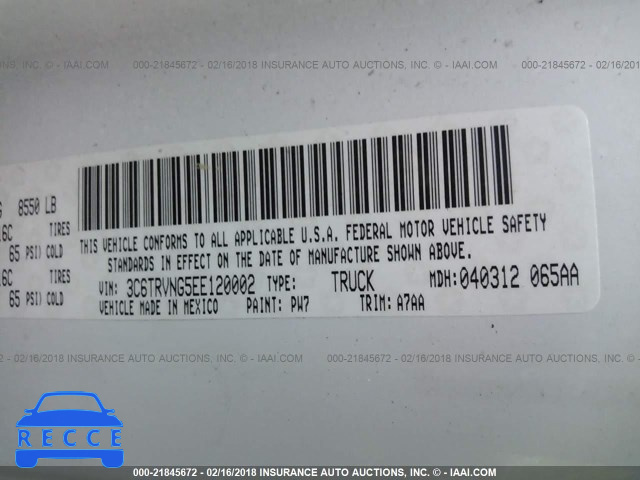 2014 RAM PROMASTER 1500 1500 STANDARD 3C6TRVNG5EE120002 image 8