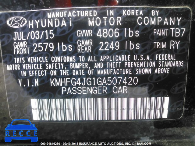 2016 HYUNDAI AZERA KMHFG4JG1GA507420 image 8