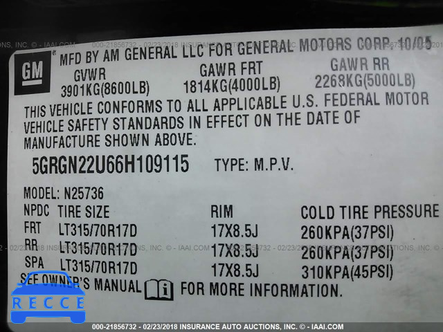 2006 HUMMER H2 SUT 5GRGN22U66H109115 image 8