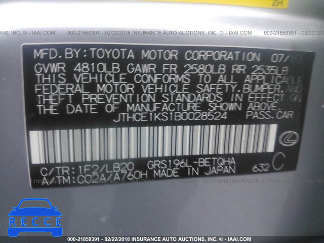 2011 LEXUS GS 350 JTHCE1KS1B0028524 image 8