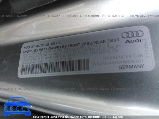 2004 AUDI A8 L QUATTRO WAUML44E54N026301 image 8