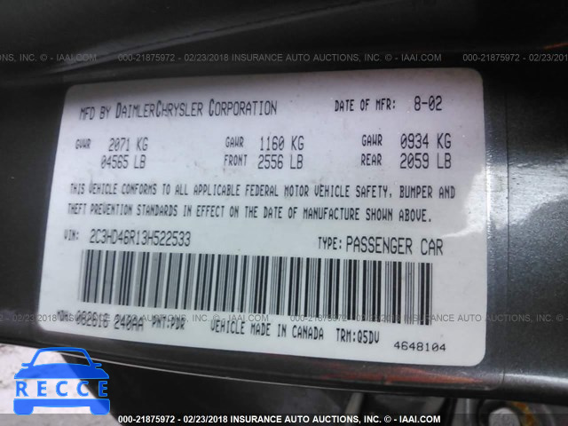 2003 CHRYSLER CONCORDE LX 2C3HD46R13H522533 image 8