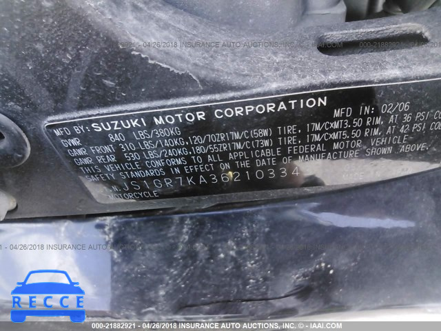 2006 SUZUKI GSX-R750 K6 JS1GR7KA362103343 image 9