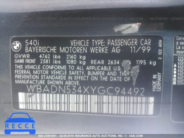 2000 BMW 540 I WBADN534XYGC94492 image 8