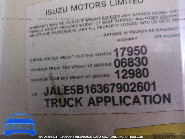 2006 ISUZU NQR JALE5B16367902601 зображення 9