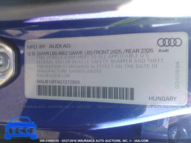 2016 AUDI S3 PREMIUM PLUS WAUB1GFF4G1072959 зображення 8