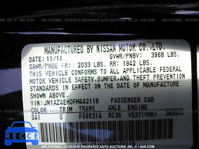 2015 NISSAN 370Z TOUR/SPT/TECH/NISMO/TECH JN1AZ4EH0FM442118 image 8