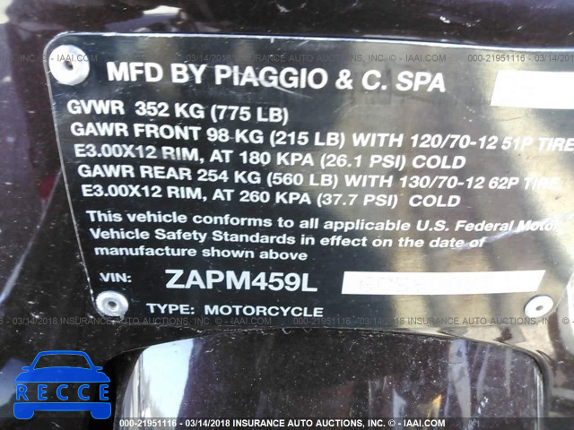 2012 VESPA GTS 300 SUPER ZAPM459L6C5900990 зображення 9