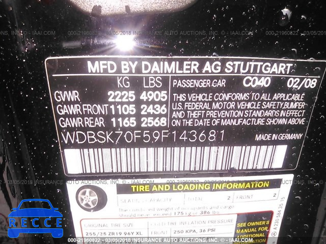 2009 MERCEDES-BENZ SL 63 AMG WDBSK70F59F143681 image 8