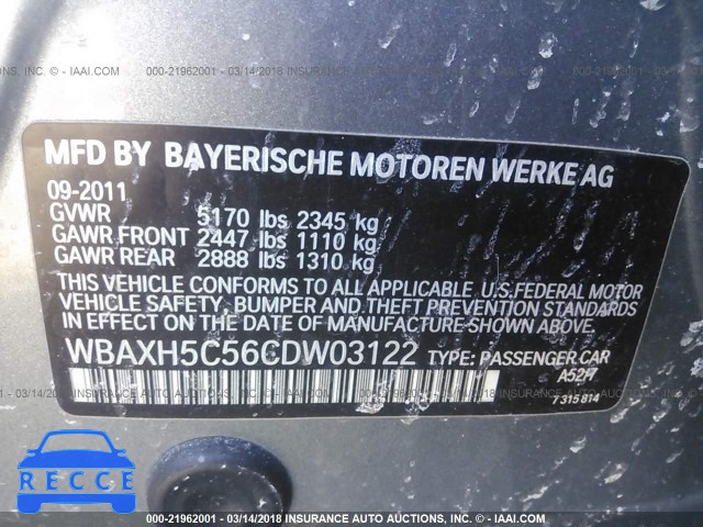 2012 BMW 528 XI WBAXH5C56CDW03122 зображення 8
