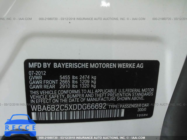 2013 BMW 650 I WBA6B2C5XDDG66692 зображення 8