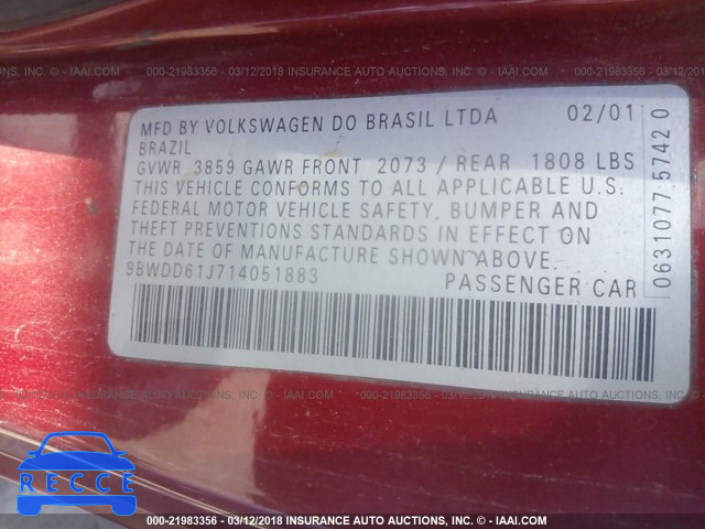 2001 VOLKSWAGEN GTI GLS 9BWDD61J714051883 image 8