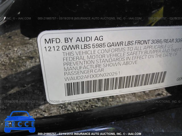 2013 AUDI S8 QUATTRO WAUD2AFD0DN020251 Bild 8