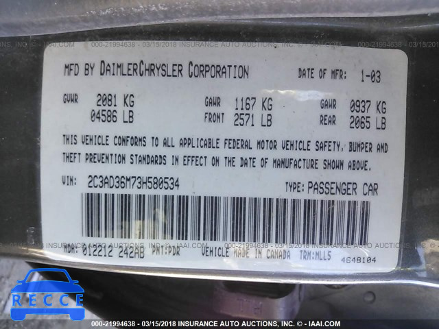 2003 CHRYSLER CONCORDE LXI 2C3AD36M73H580534 image 8