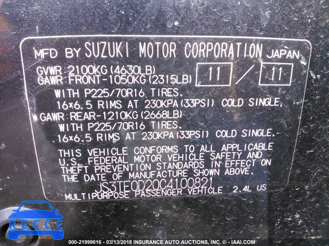 2012 SUZUKI GRAND VITARA PREMIUM JS3TE0D20C4100821 image 8
