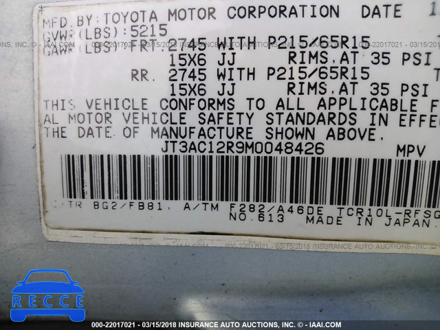 1991 TOYOTA PREVIA LE JT3AC12R9M0048426 image 8