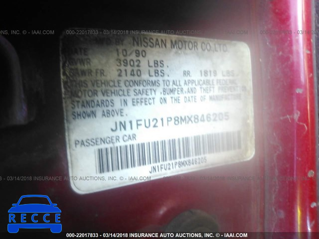 1991 NISSAN STANZA JN1FU21P8MX846205 зображення 8
