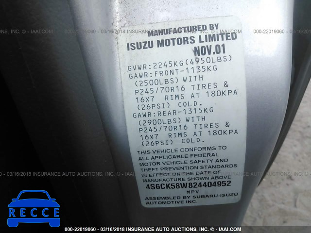 2002 HONDA PASSPORT EX/LX 4S6CK58W824404952 зображення 8