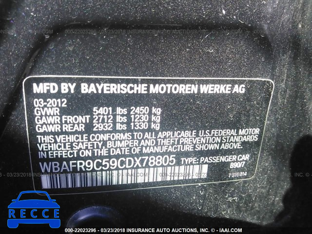 2012 BMW 550 I WBAFR9C59CDX78805 image 8