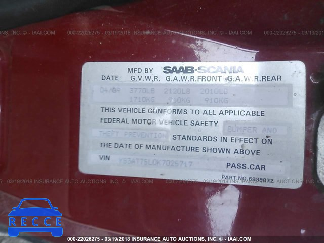 1989 SAAB 900 YS3AT75L0K7025717 image 8